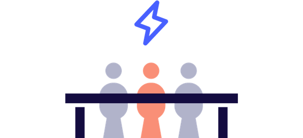 An abstract illustration of three people sitting at a desk.
