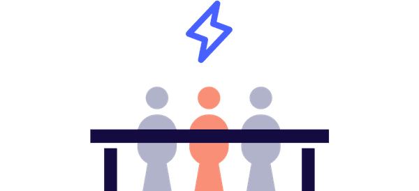 An abstract illustration of three people sitting at a desk.