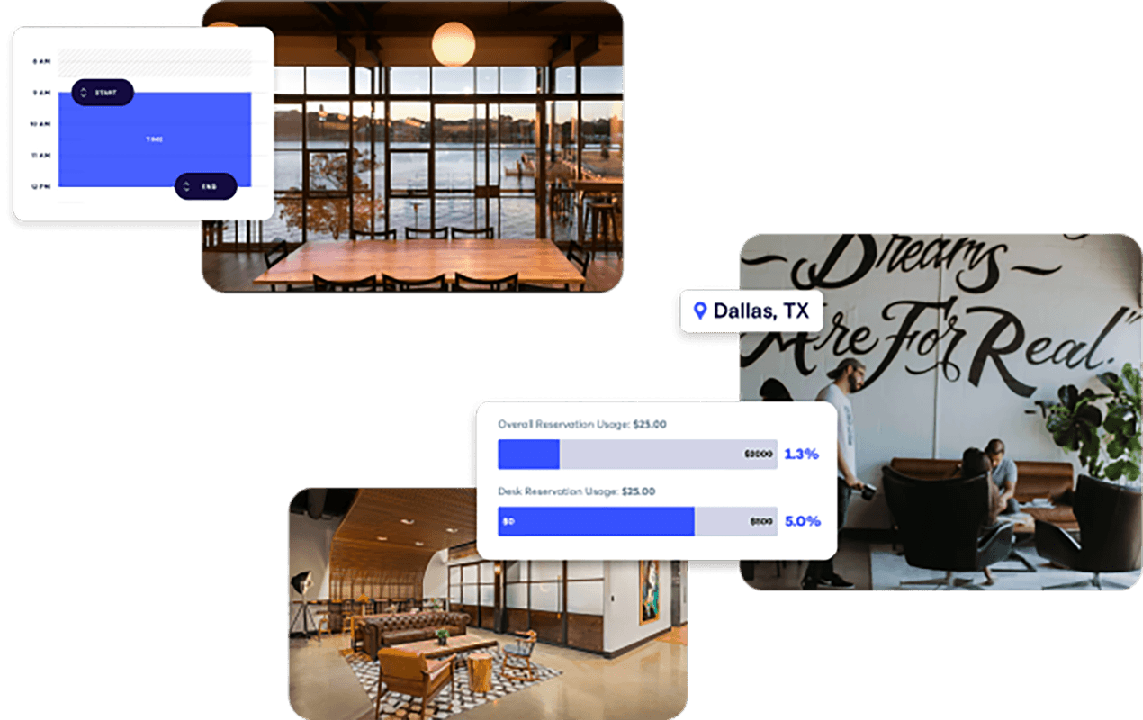 A collage of screenshots from the Deskpass Application.