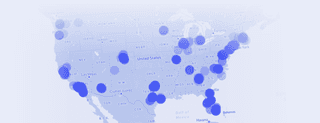 An illustration of a map of the United States with dots over areas that have Deskpass locations. Image is arbitrary.