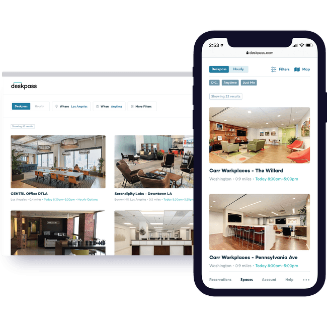 A screen capture of the deskpass app on desktop and mobile views.